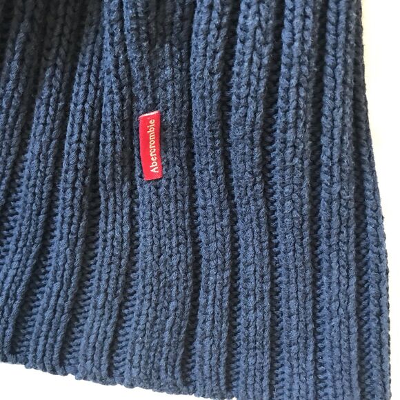 Abercrombie & Fitch Cable Knit Sweater Pullover Navy Blue Mock Women L (fits M) - Picture 4 of 8